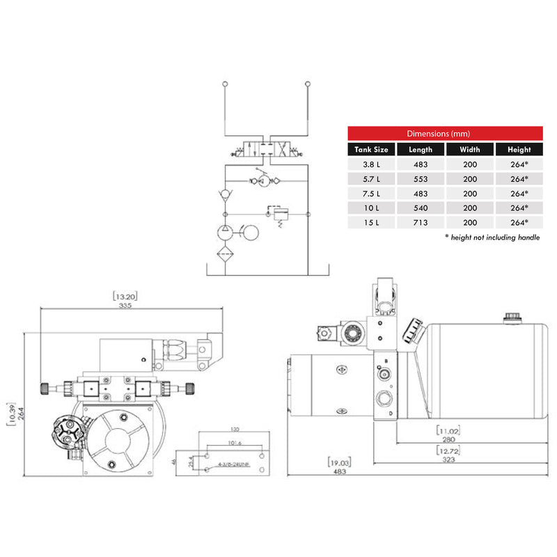 Double Acting Power Unit with Hand Pump (DC) - Maximum Pressure 3000psi